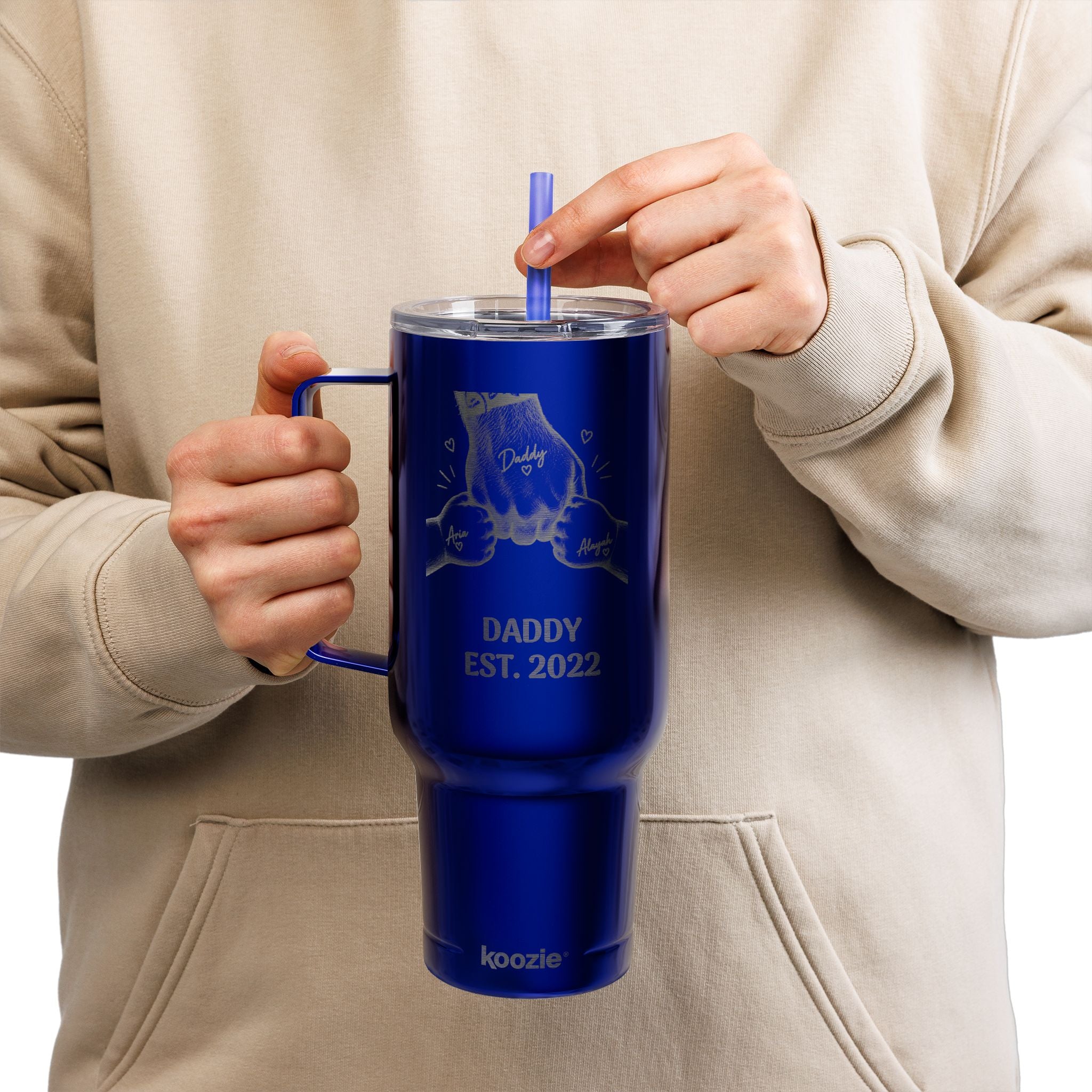 Personalized 40oz Engraved Insulated Tumbler with Lid — Custom Text & Photo, Father's Day Gift
