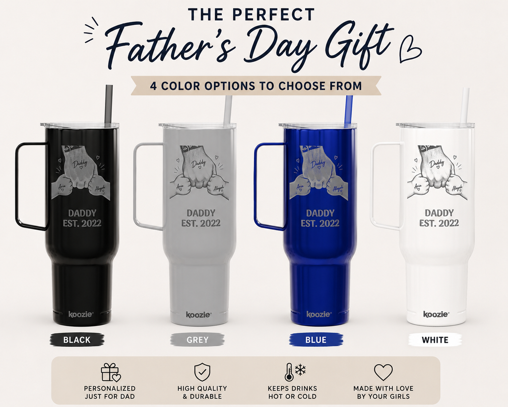 Personalized 40oz Engraved Insulated Tumbler with Lid — Custom Text & Photo, Father's Day Gift
