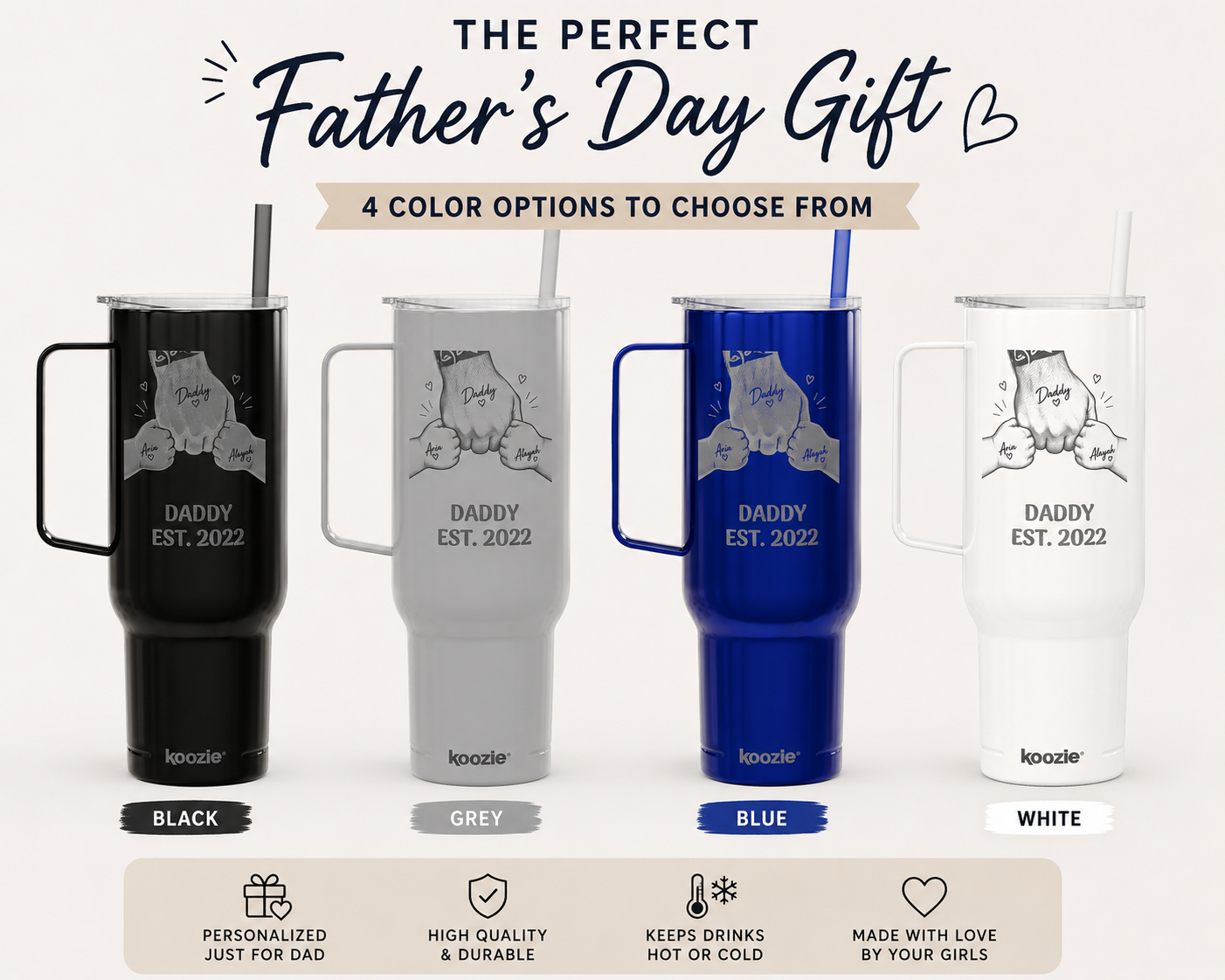 Personalized 40oz Engraved Insulated Tumbler with Lid — Custom Text & Photo, Father's Day Gift