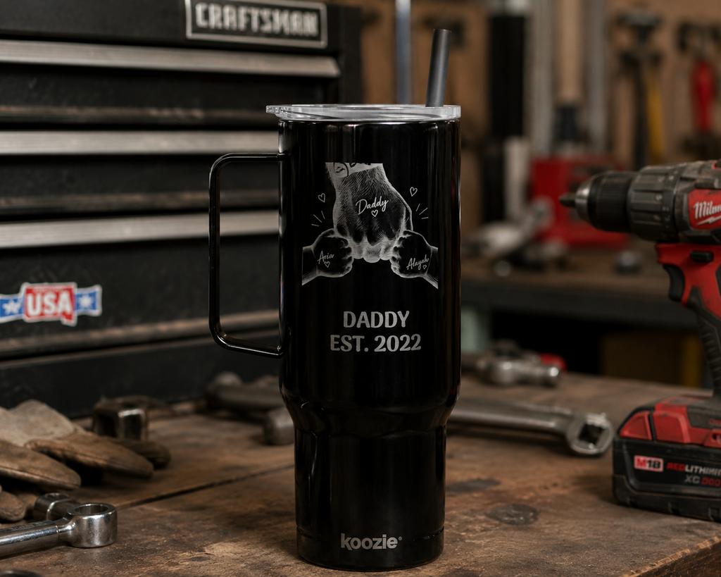Personalized 40oz Engraved Insulated Tumbler with Lid — Custom Text & Photo, Father's Day Gift