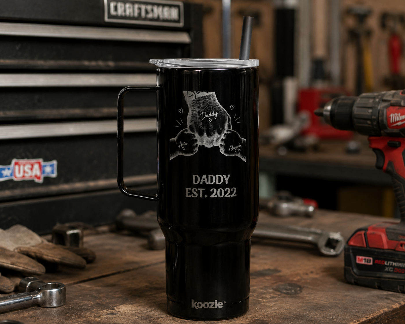 Personalized 40oz Engraved Insulated Tumbler with Lid — Custom Text & Photo, Father's Day Gift