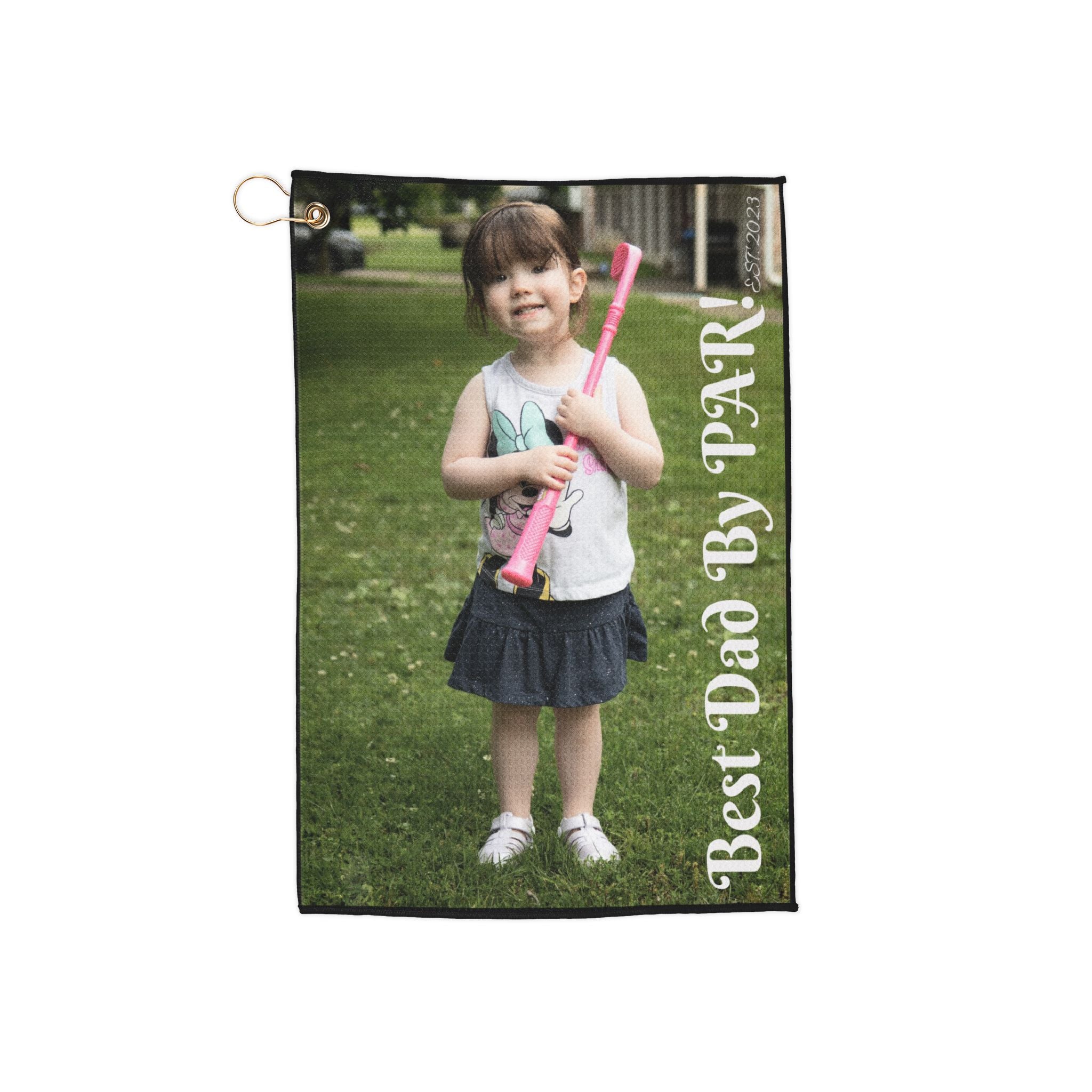 Personalized Golf Towel — "Best Dad By Par" Photo Golf Towel with Grommet & Clip