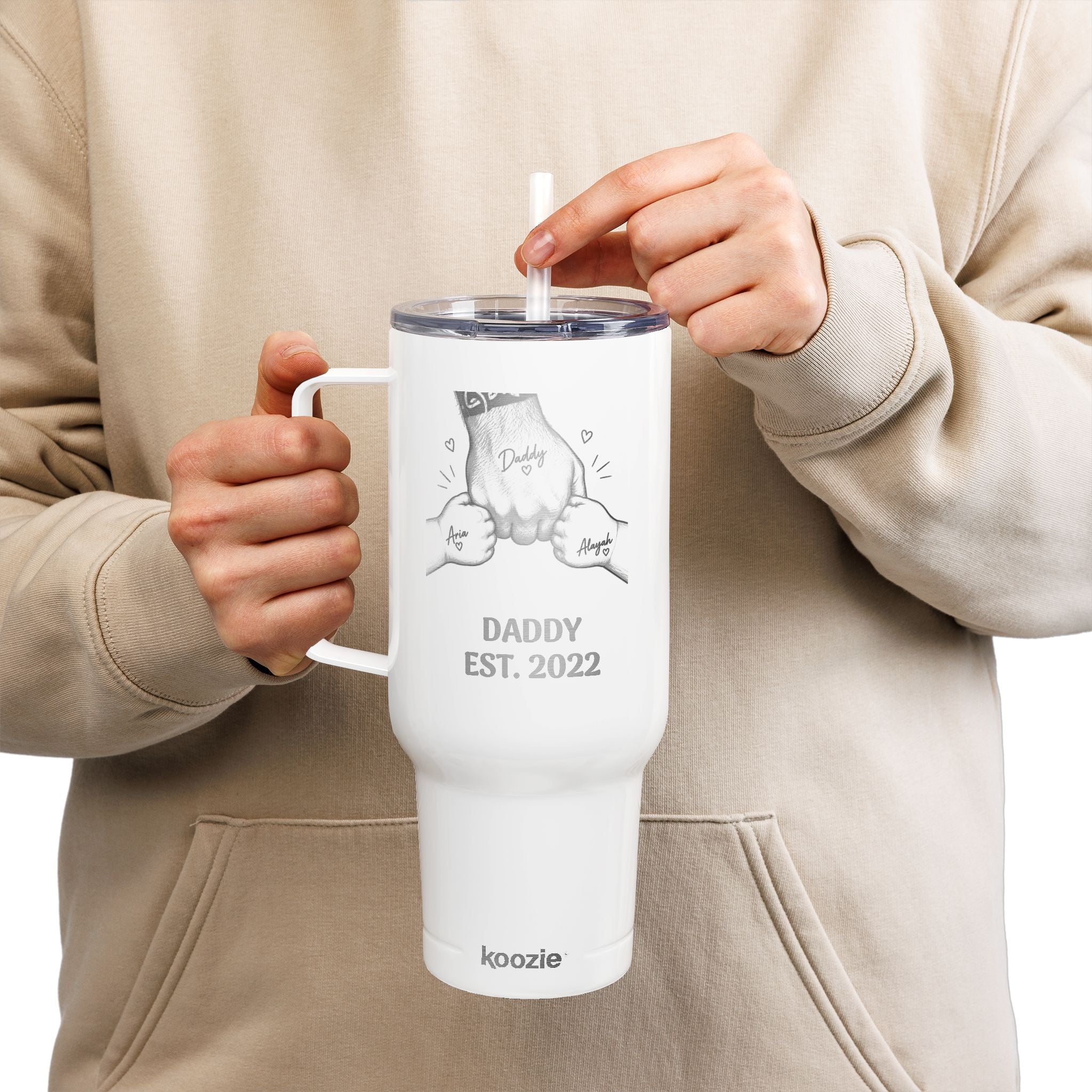 Personalized 40oz Engraved Insulated Tumbler with Lid — Custom Text & Photo, Father's Day Gift