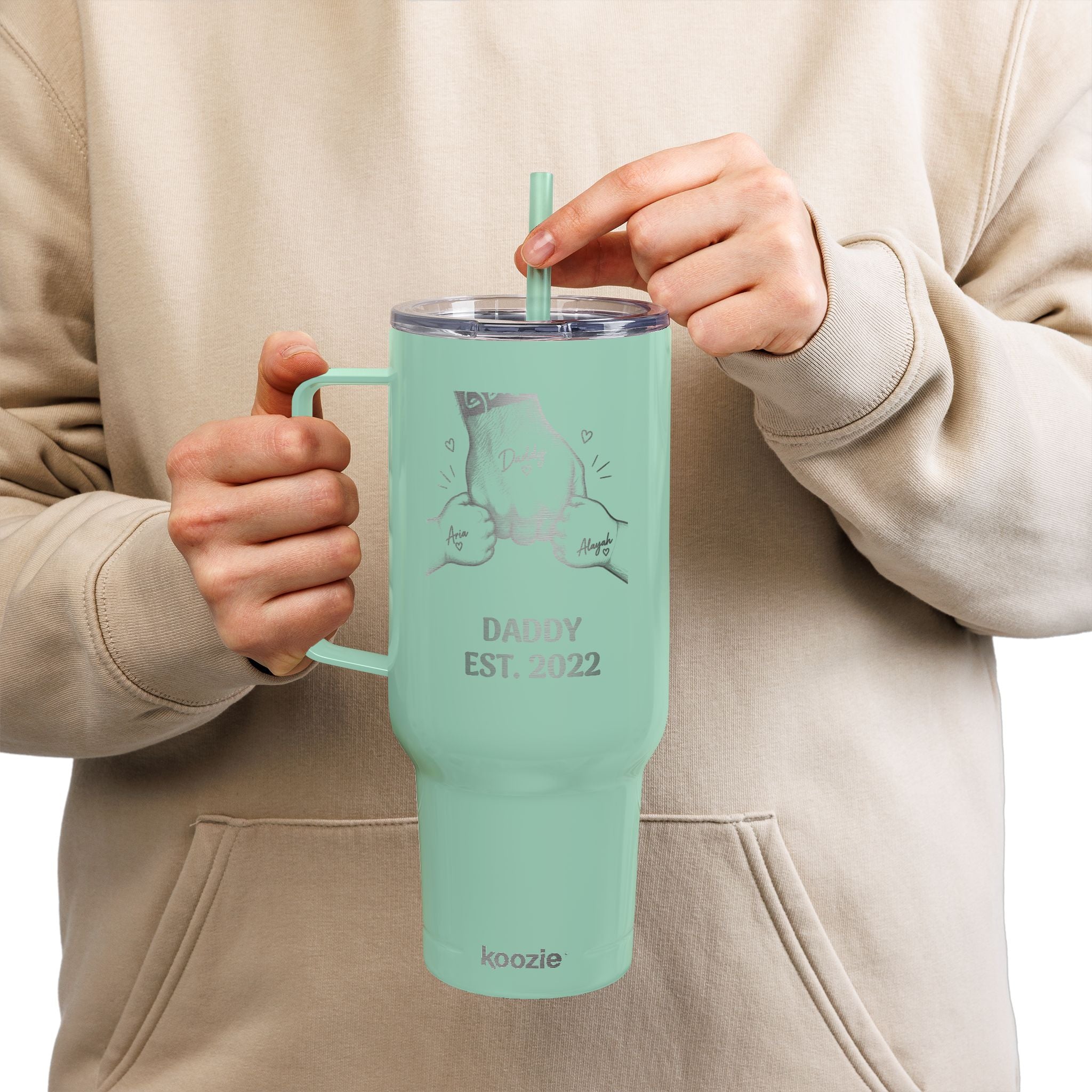 Personalized 40oz Engraved Insulated Tumbler with Lid — Custom Text & Photo, Father's Day Gift