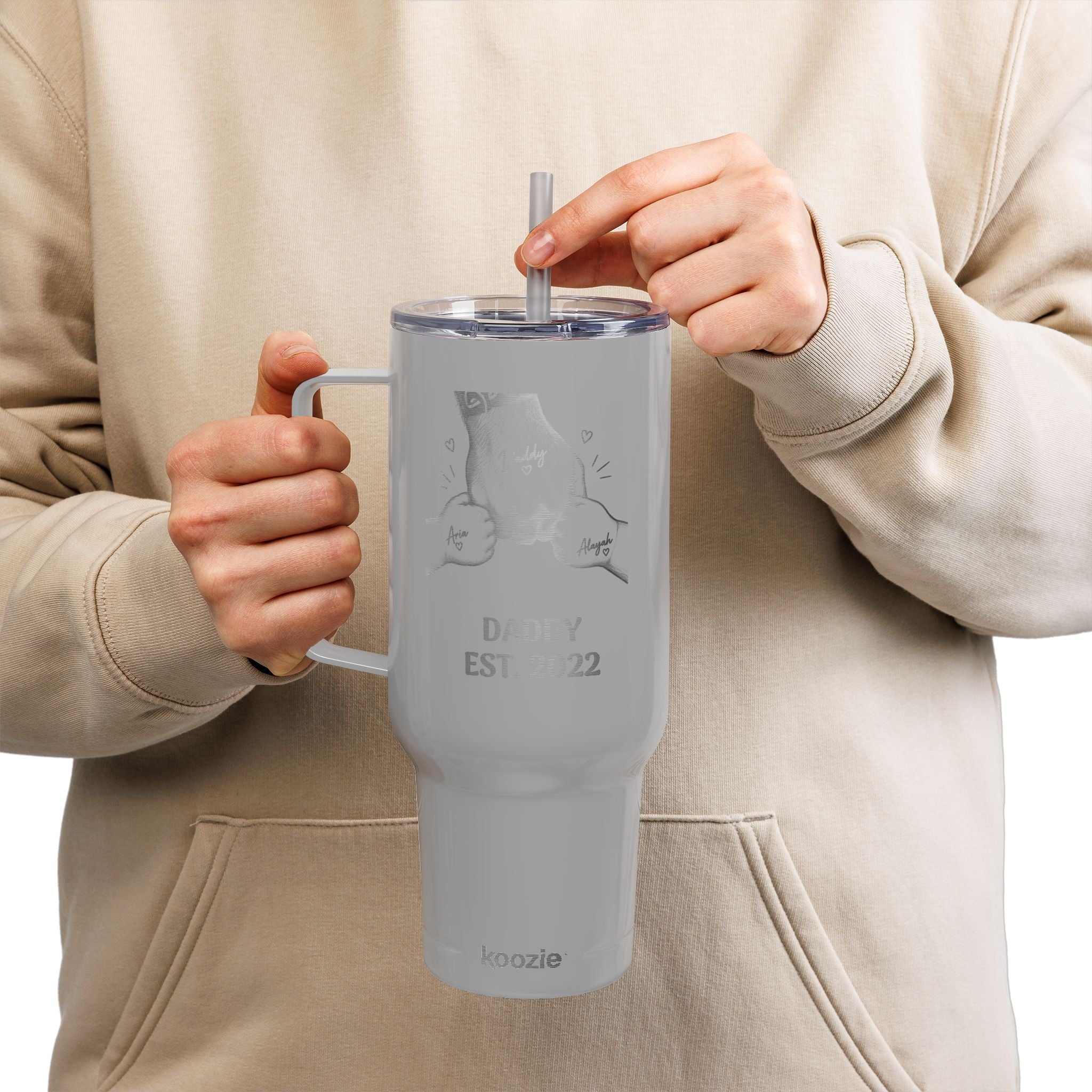 Personalized 40oz Engraved Insulated Tumbler with Lid — Custom Text & Photo, Father's Day Gift