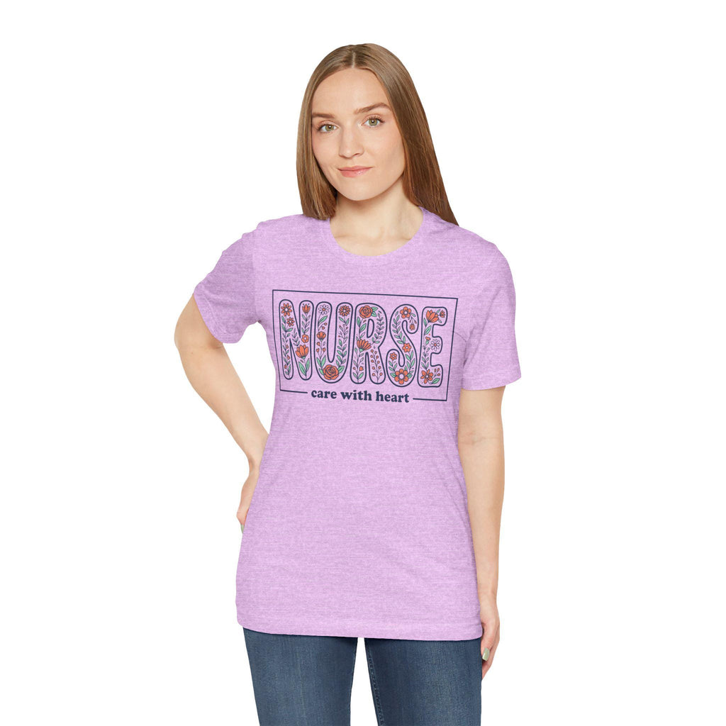 NURSE floral block letters Tee | care with heart shirt