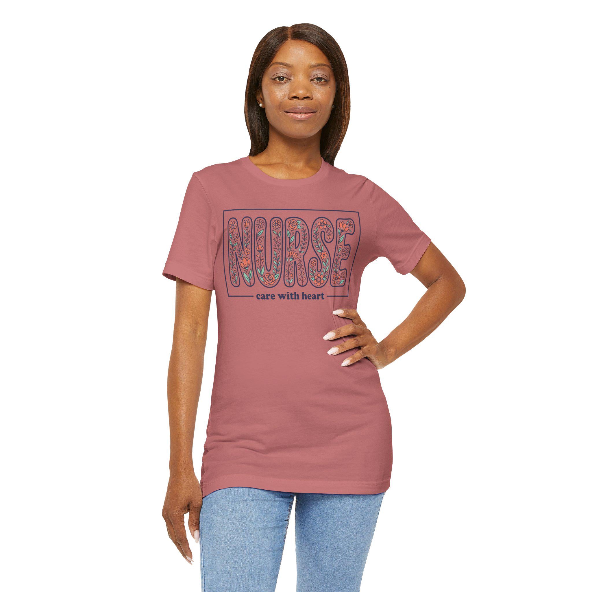 NURSE floral block letters Tee | care with heart shirt