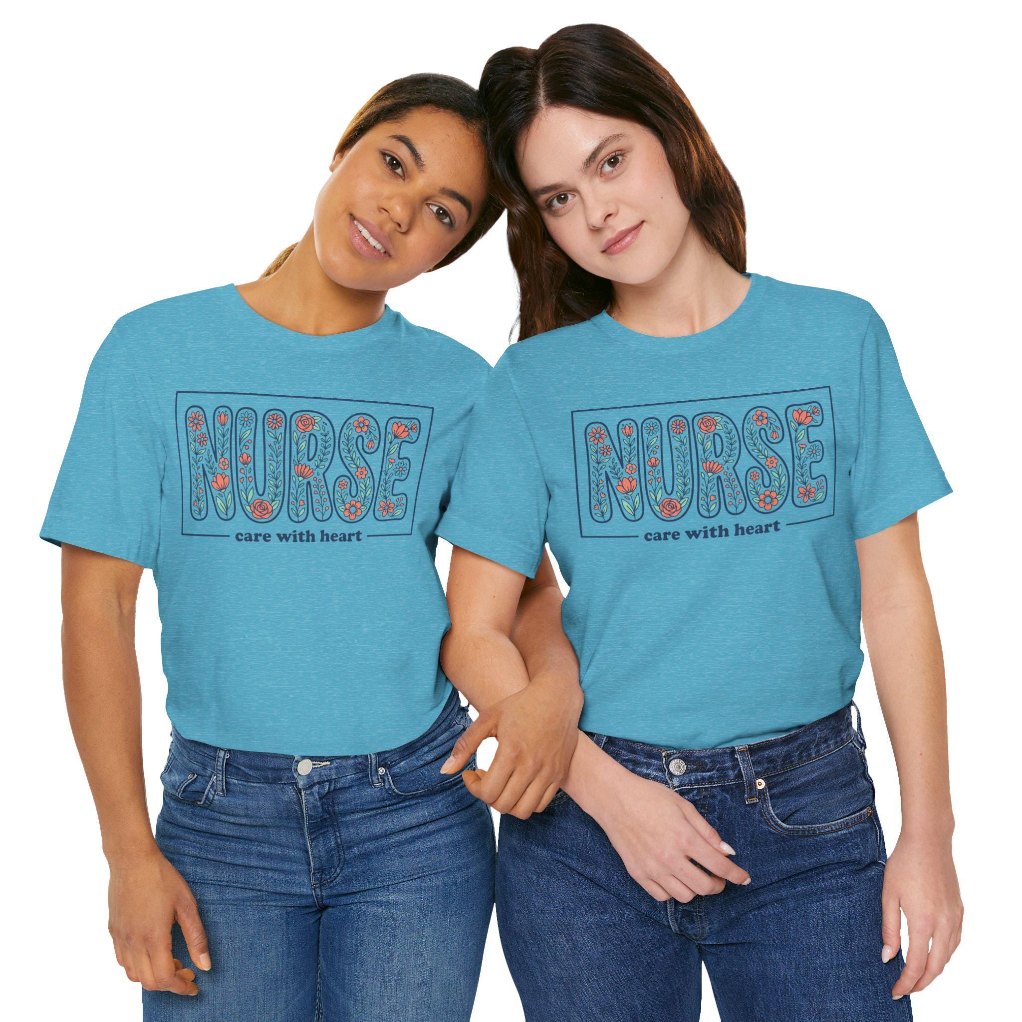 NURSE floral block letters Tee | care with heart shirt