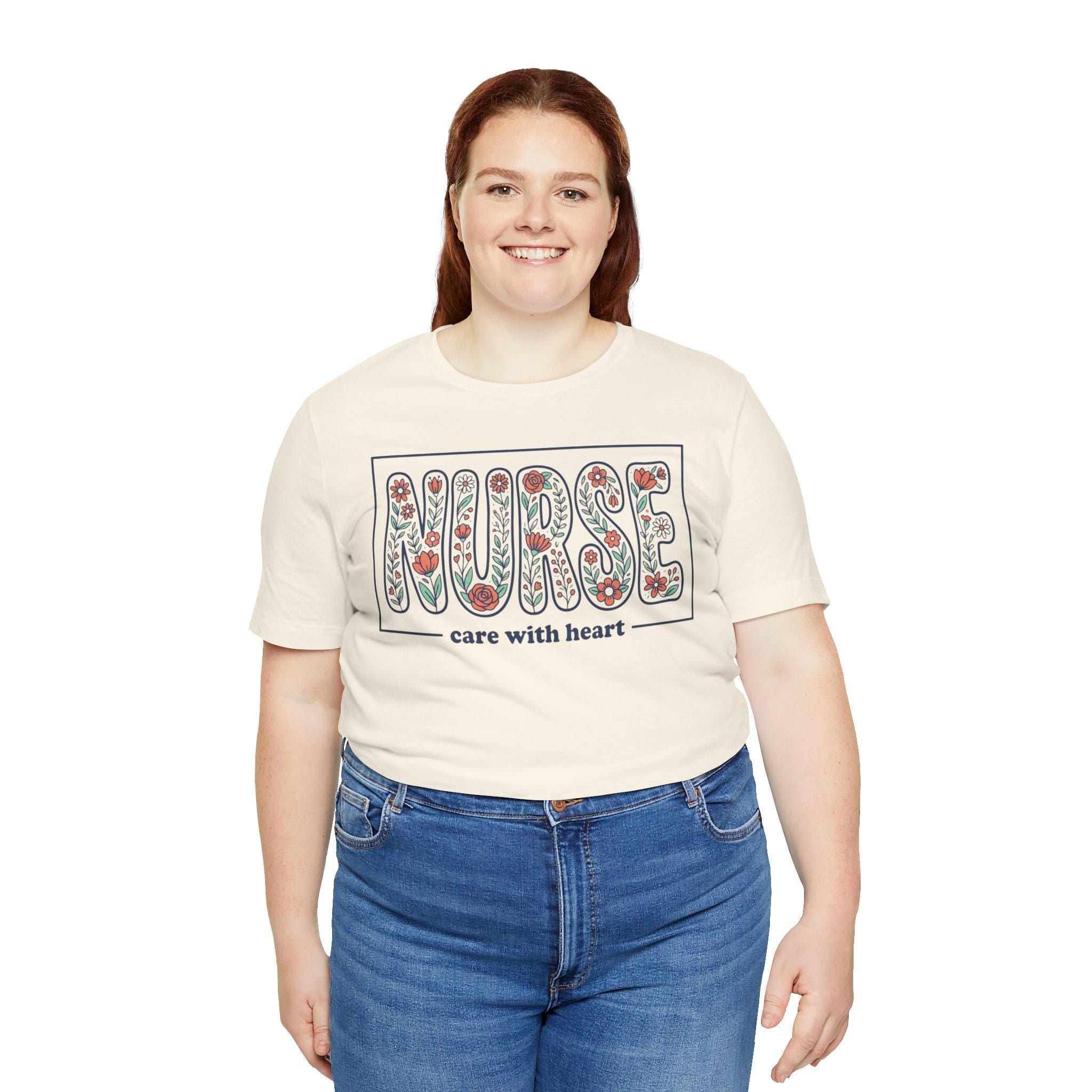 NURSE floral block letters Tee | care with heart shirt